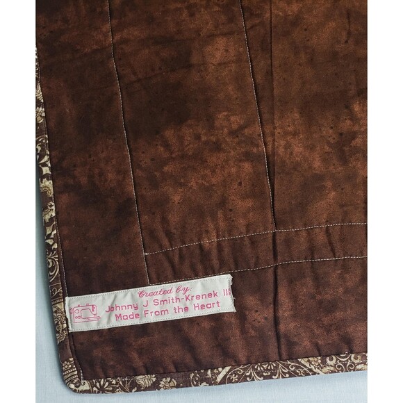 Table Runner Blue Flowers Brown Trimming 18 X 41 - Picture 7 of 8